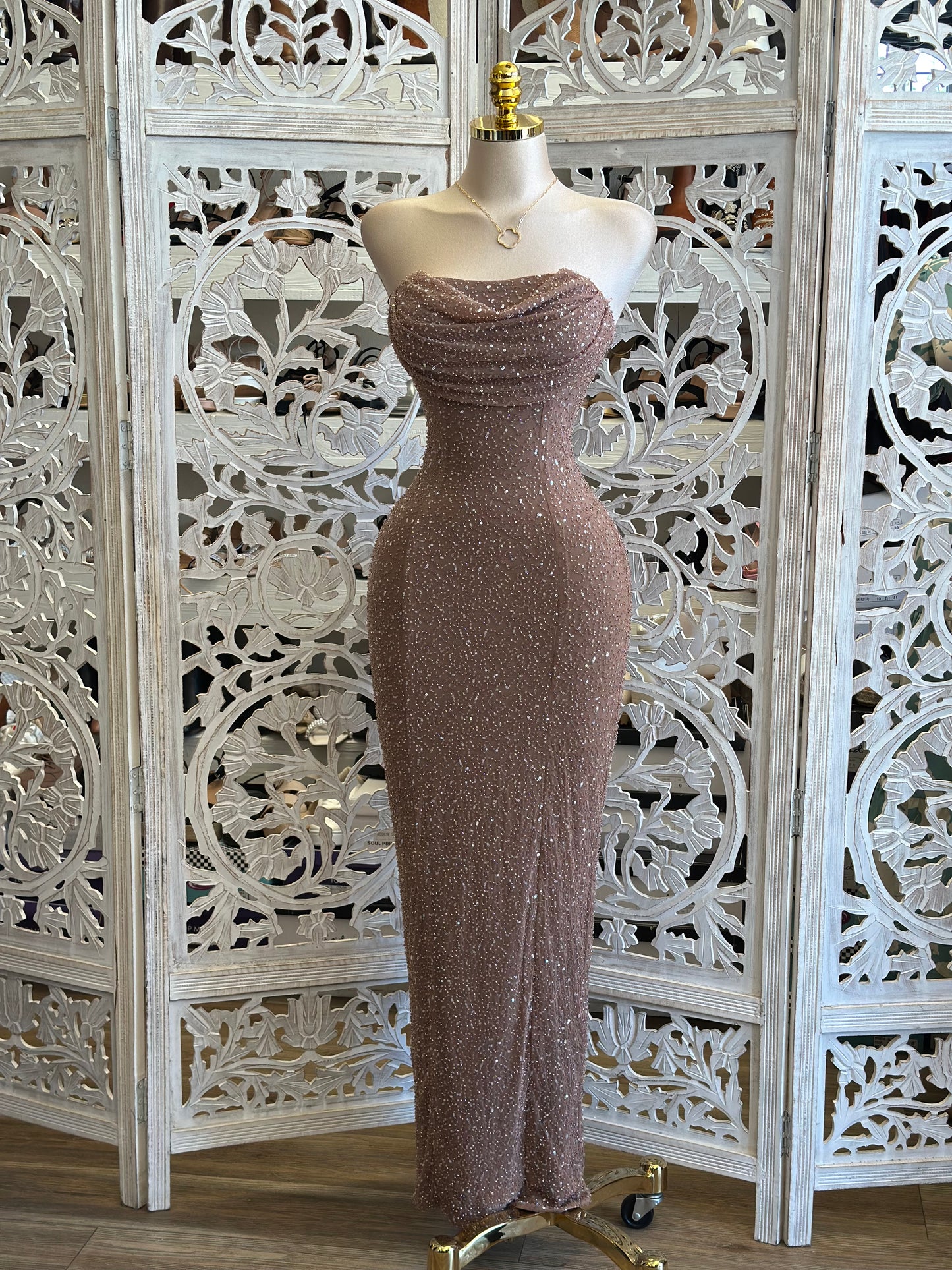 Strapless Embellished Curvy Dress- Stretchy, Estira