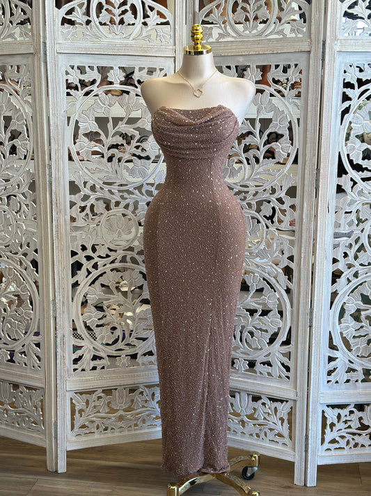 Strapless Embellished Curvy Dress- Stretchy, Estira