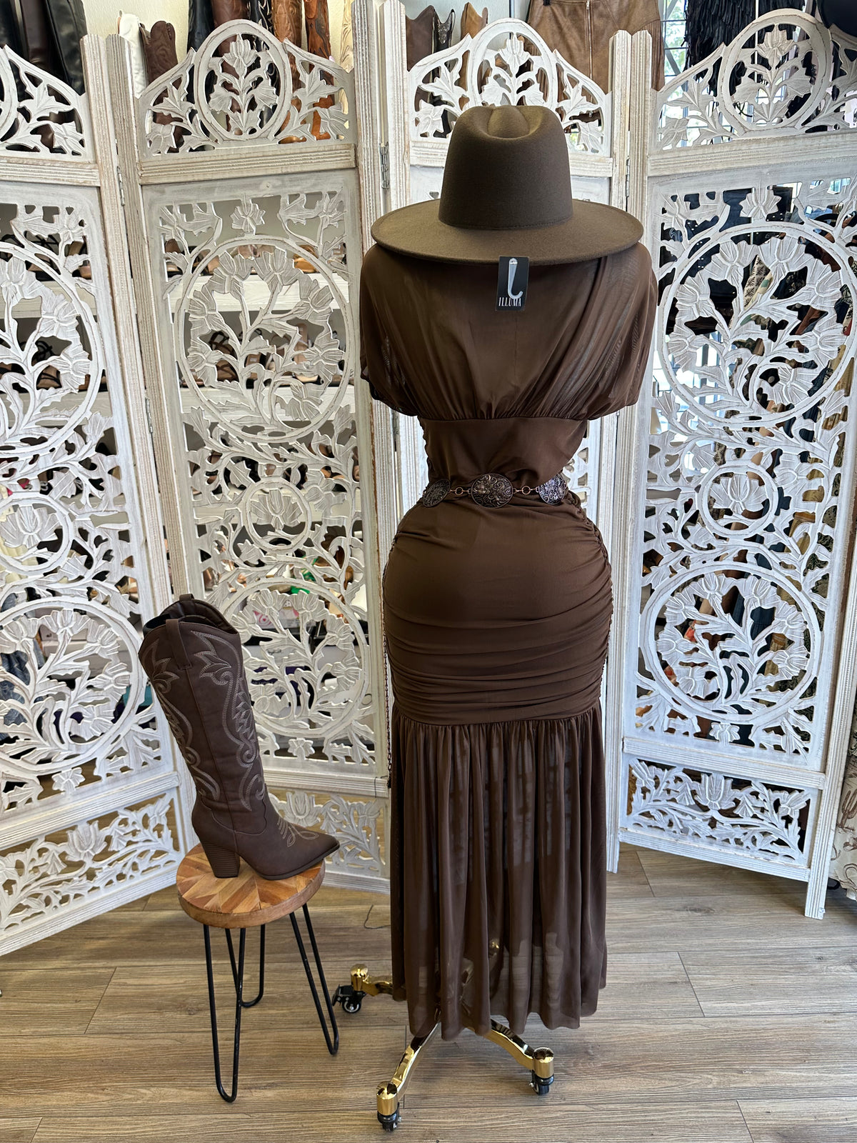 Canyon Clay Ruched Dress- Estira, Stretchy