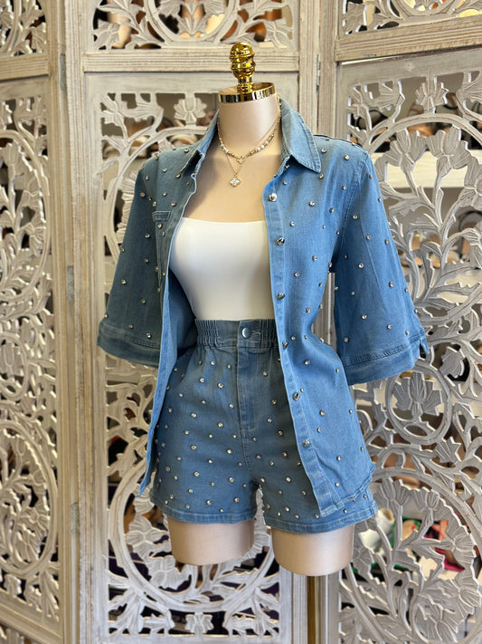 Rhinestone Denim Set- Stretchy