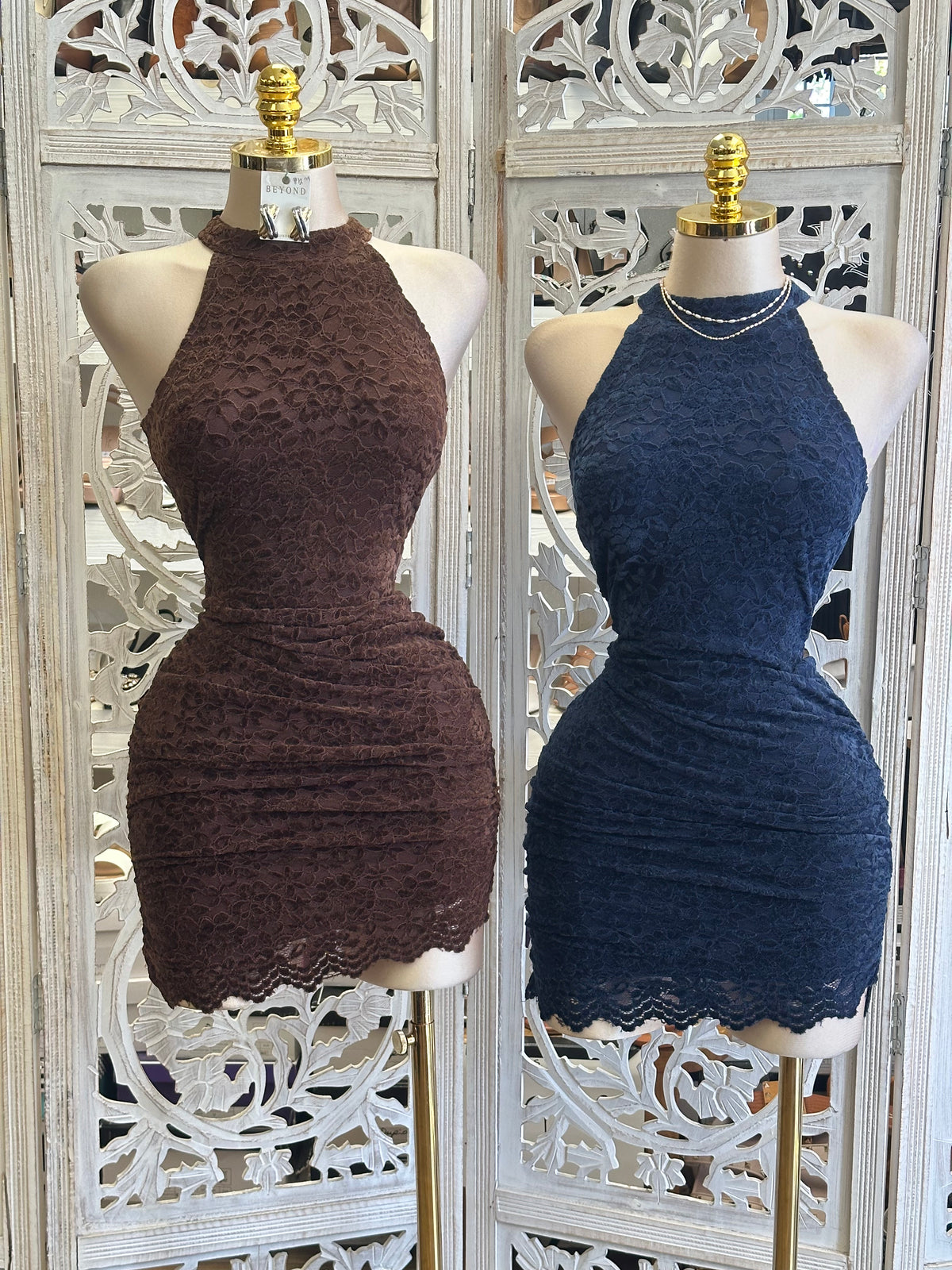 Eclipse Scalloped Mini Dress- Estira , Stretchy