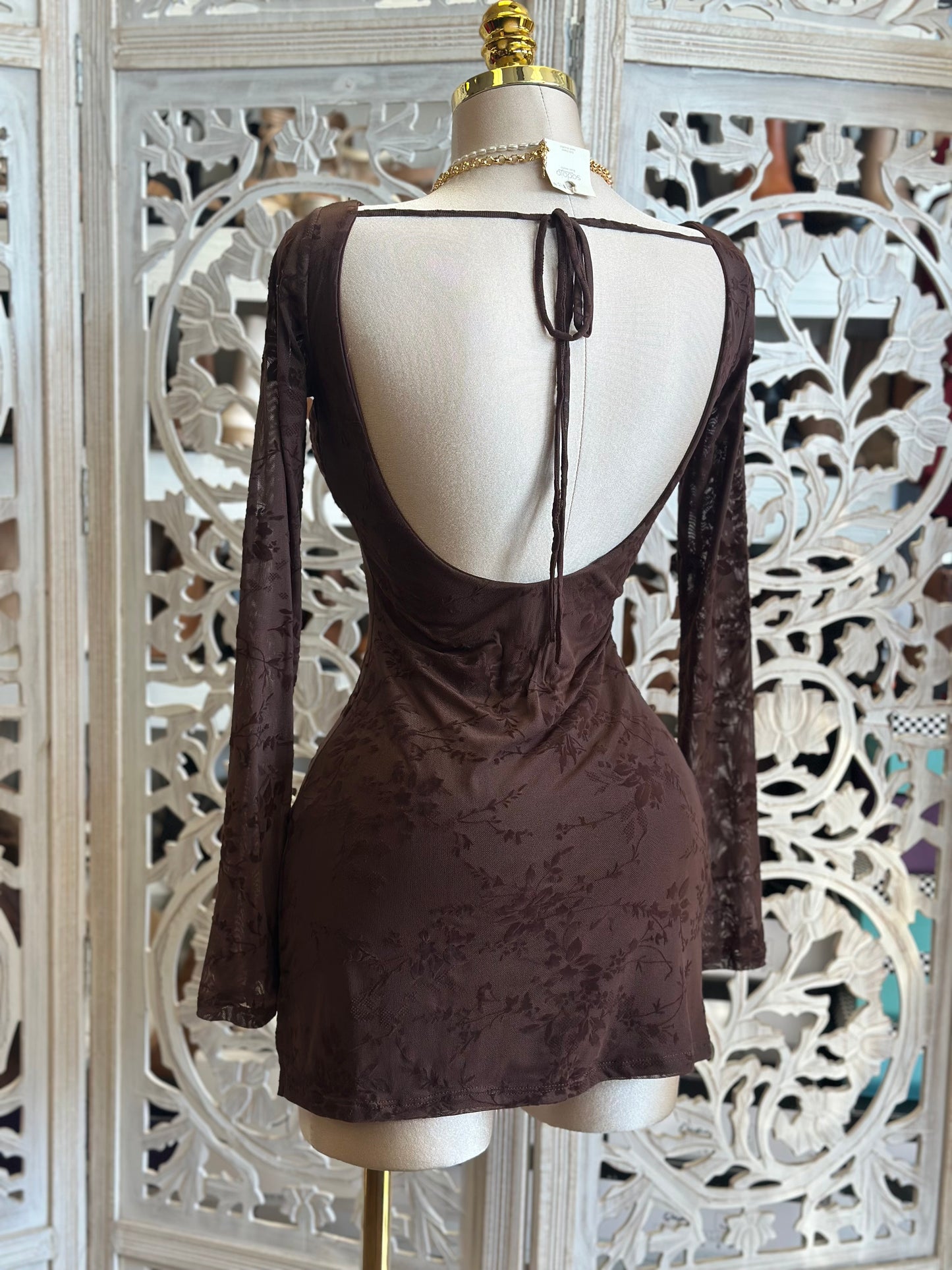 Black Floral Mini Brown Dress-Stretchy, Estira