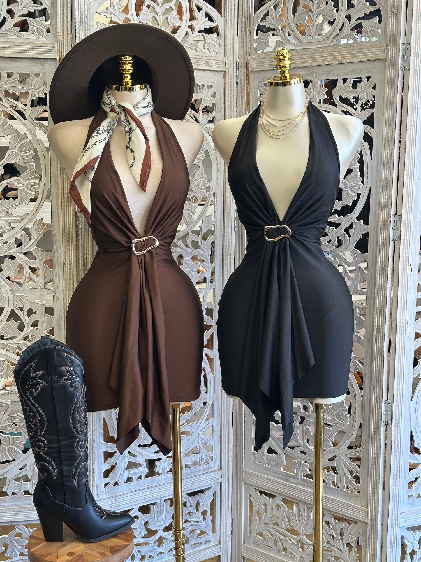 After Dark Halter Mini Dress— Stretchy,Estira