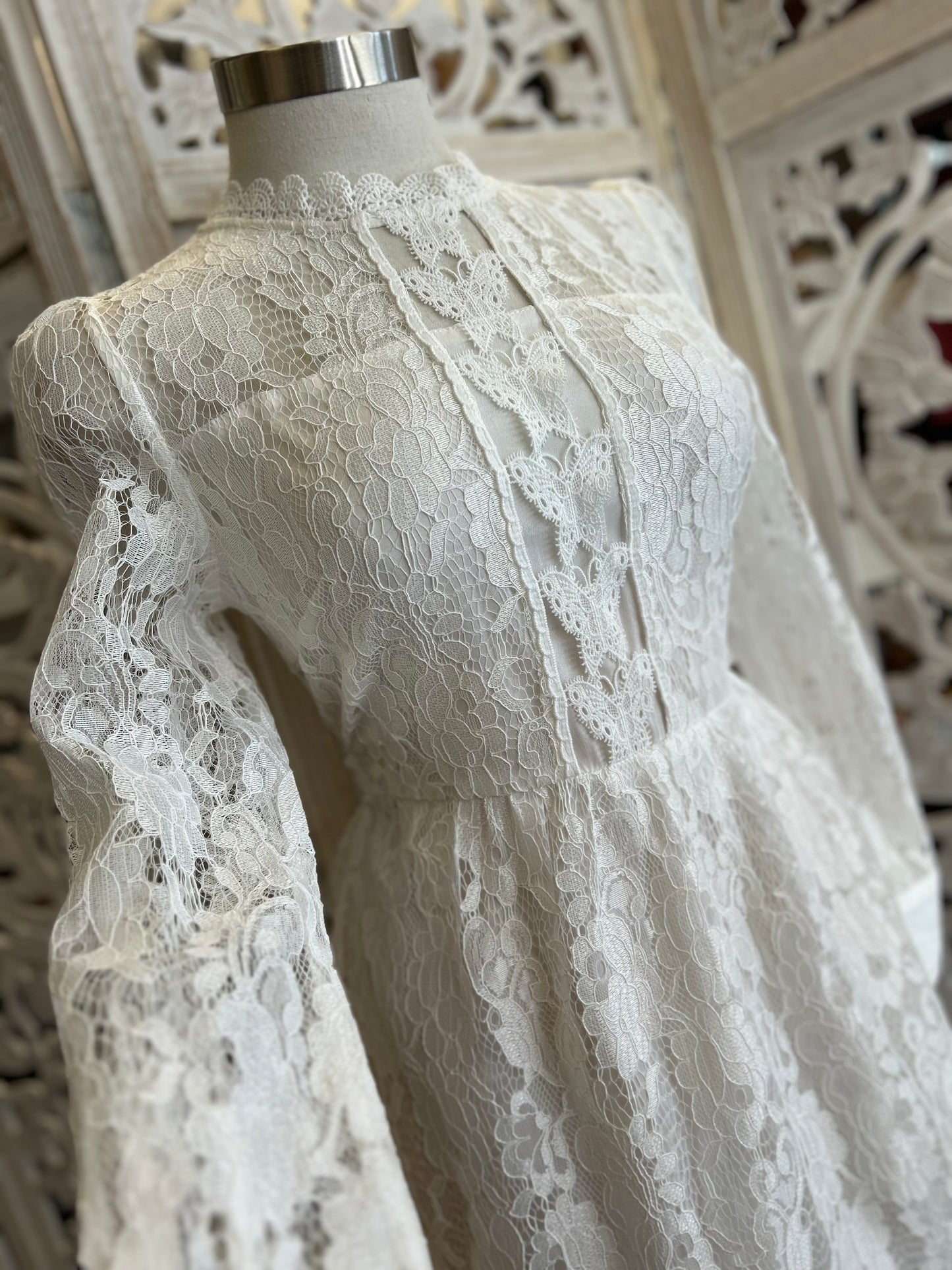 Mock Neck Flowy Lace Dress-  Not Stretchy