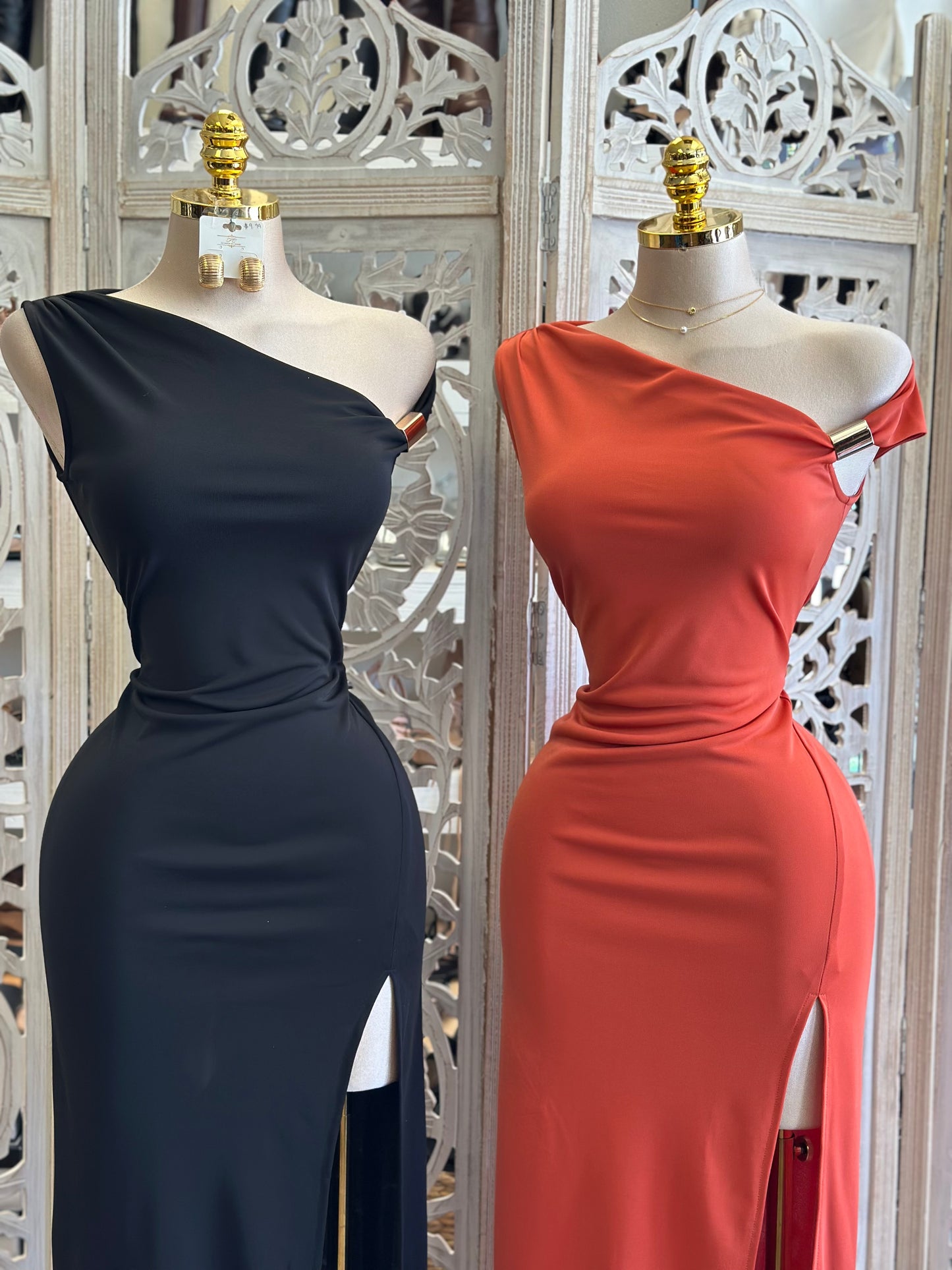 Asymmetrical High Slid Midi Dress- Stretchy