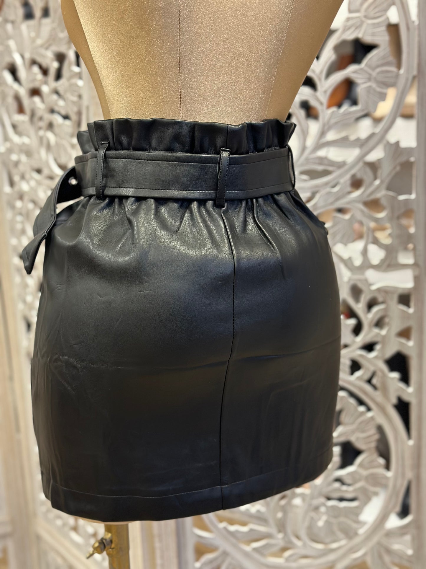 Black Faux Leather Skirt With Bel