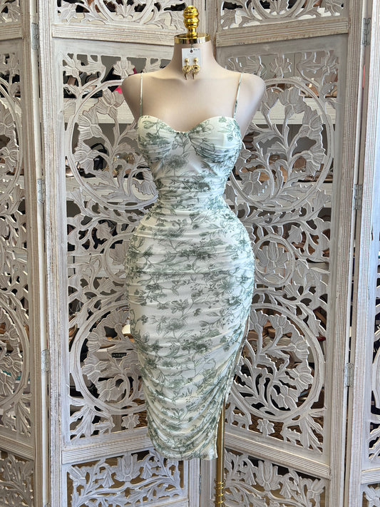Sage Floral Cami Midi Dress - Estira, Stretchy