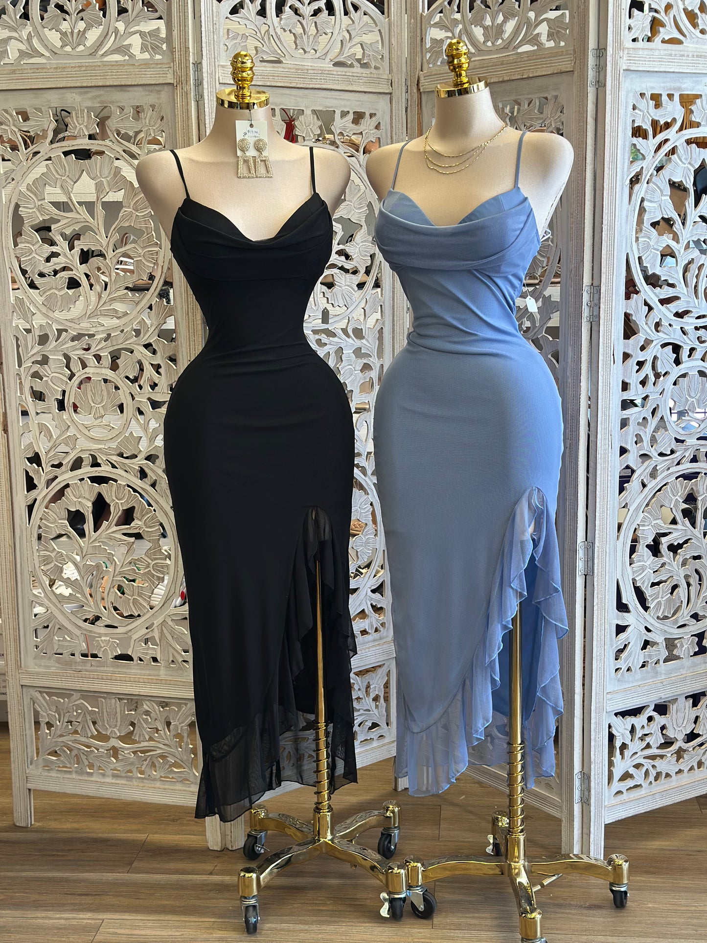 Cowl Neck Cami  Midi Dress- Stretchy,Estira