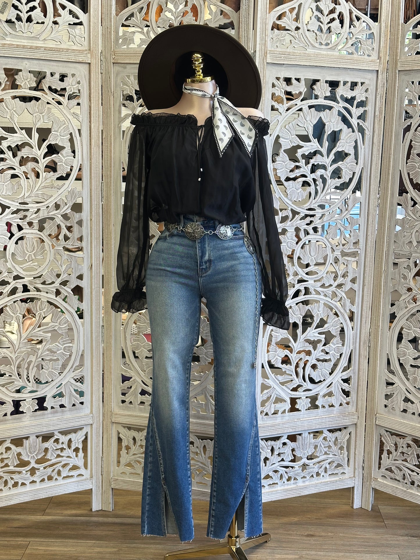 Bell Sleeve Black Off Shoulder Blouse