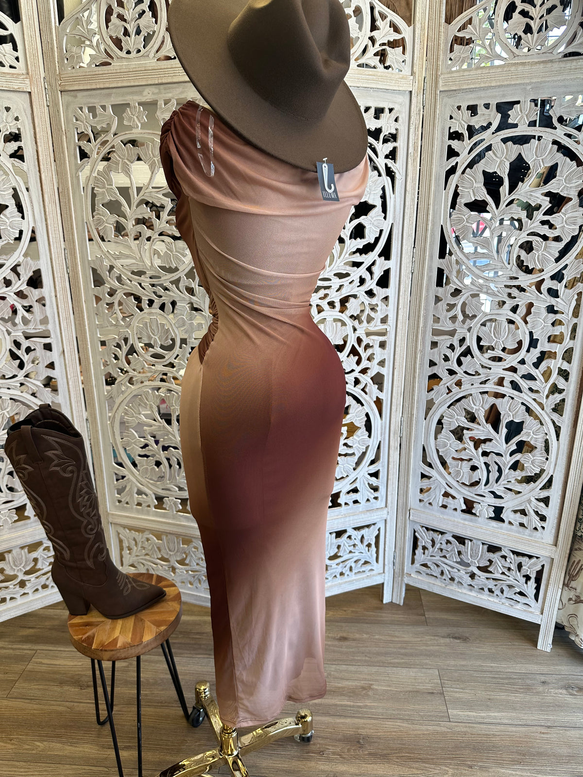 Desert Dust Ombré Midi Dress- Estira, Stretchy