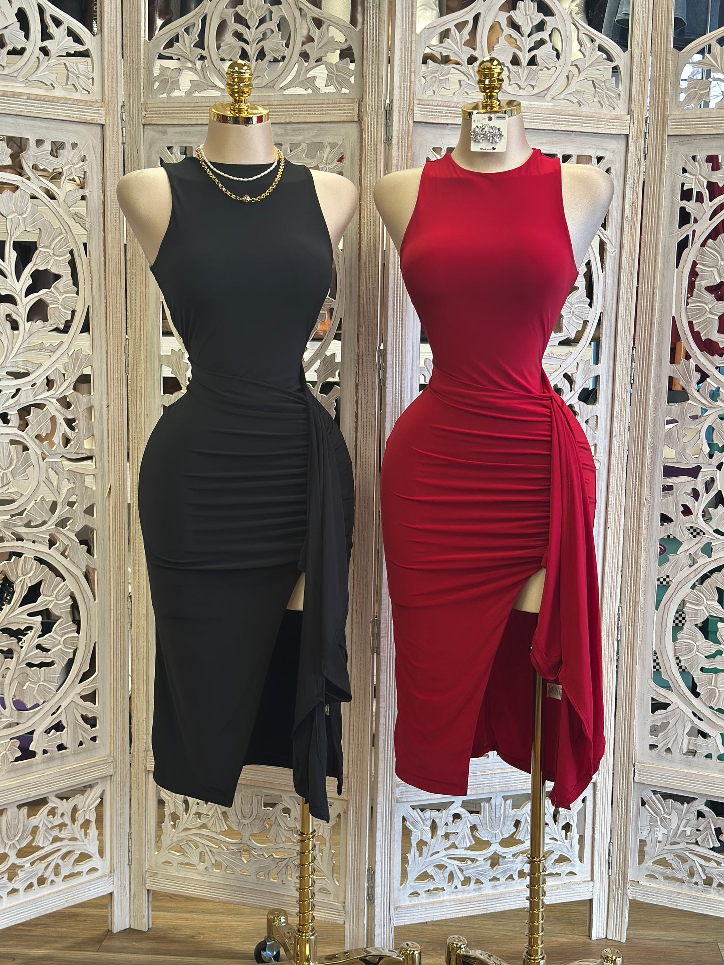 Knotted Sleeveless Midi Dress-Stretchy,Estira