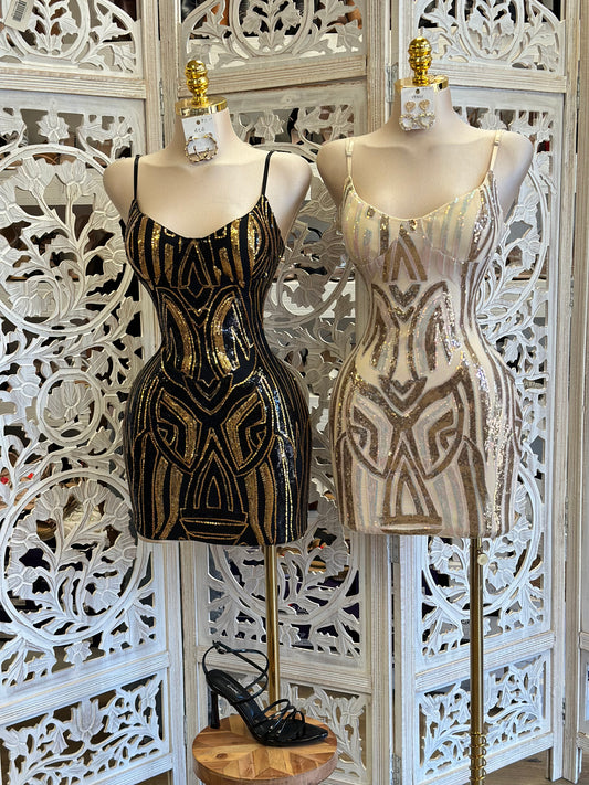 Sequin Pattern Cami Mini Dress- Stretchy, Estira