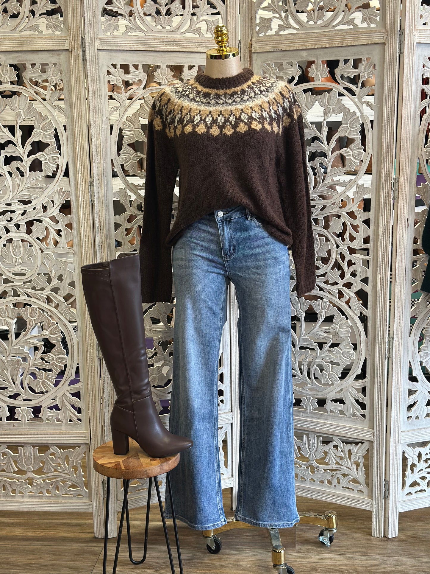 Brown Christmas Pattern Sweater