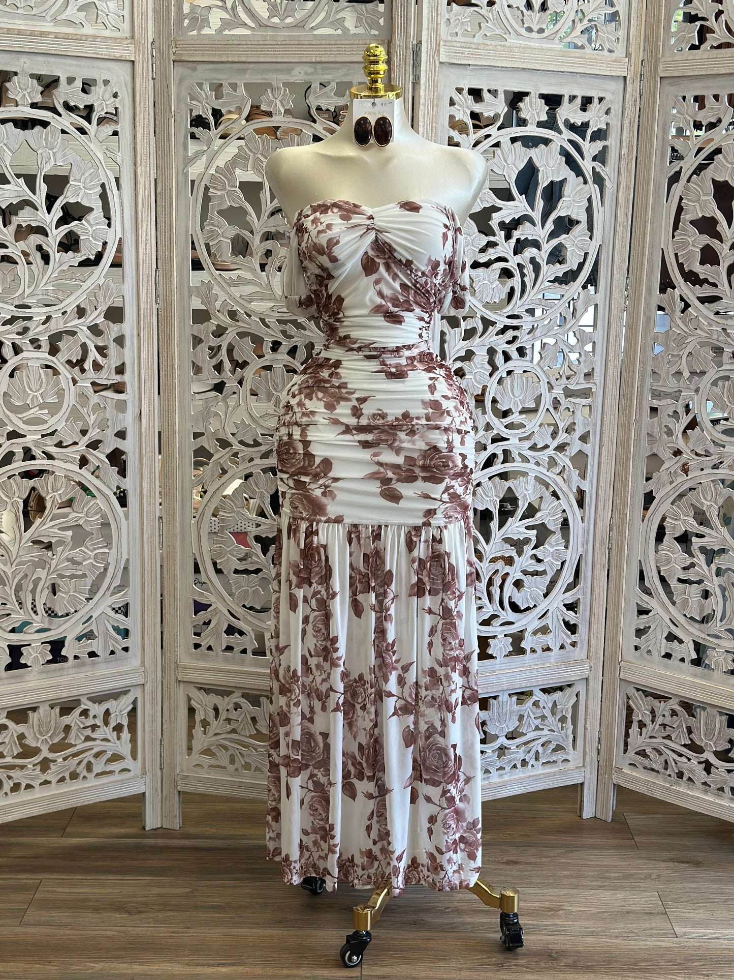 Rose Printed Maxi Dress- Stretchy, Estira