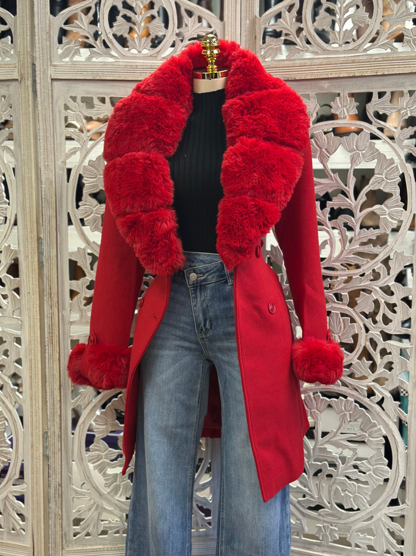 Faux Leather Fur Lined Coat- Not Stretchy, No Estira