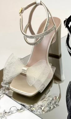 Rhinestone Enlarged Bow Heels