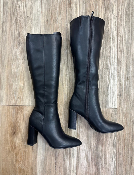 Black Faux Leather Mid Length Pointed Toe Boots