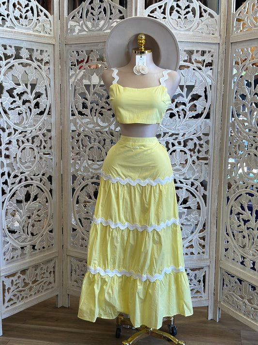 Light Yellow Maxi Skirt Set no estira