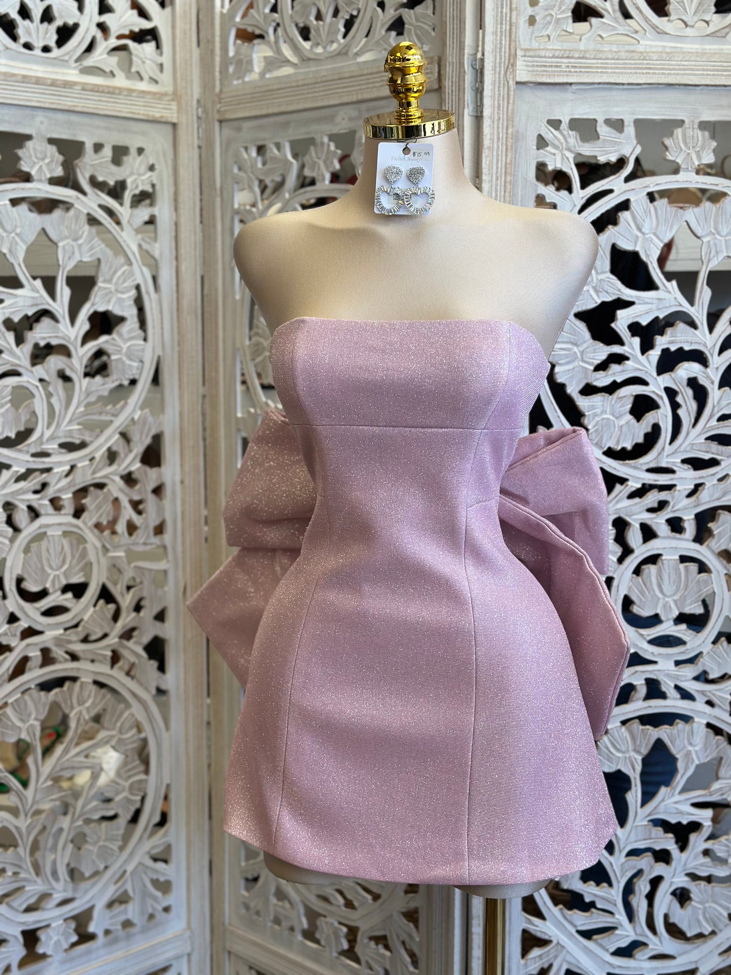 Mauve Strapless Ribbon Mini Dress-Estira, Stretchy Estira poco