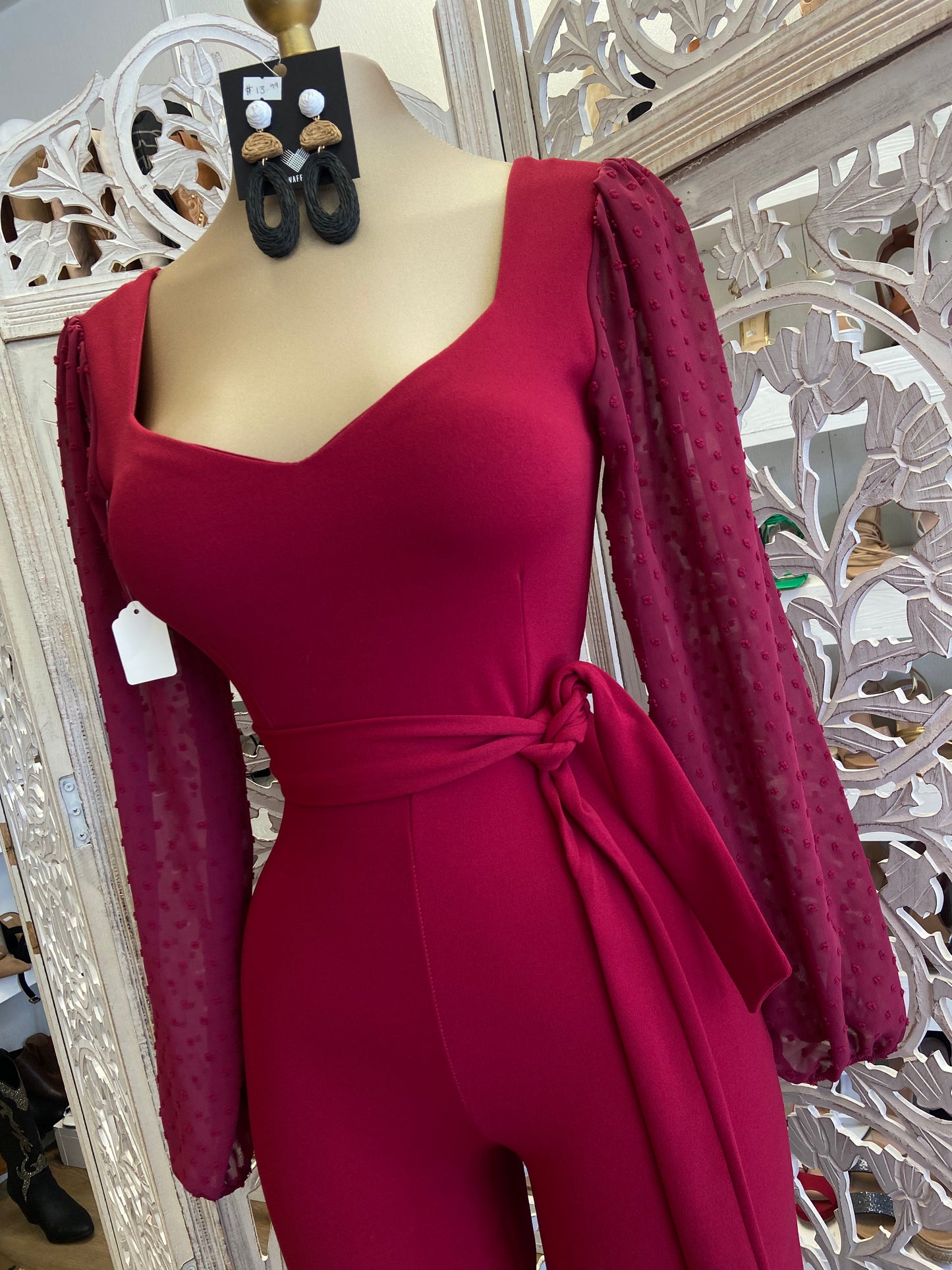 Burgundy Long Sleeve Jumpsuit