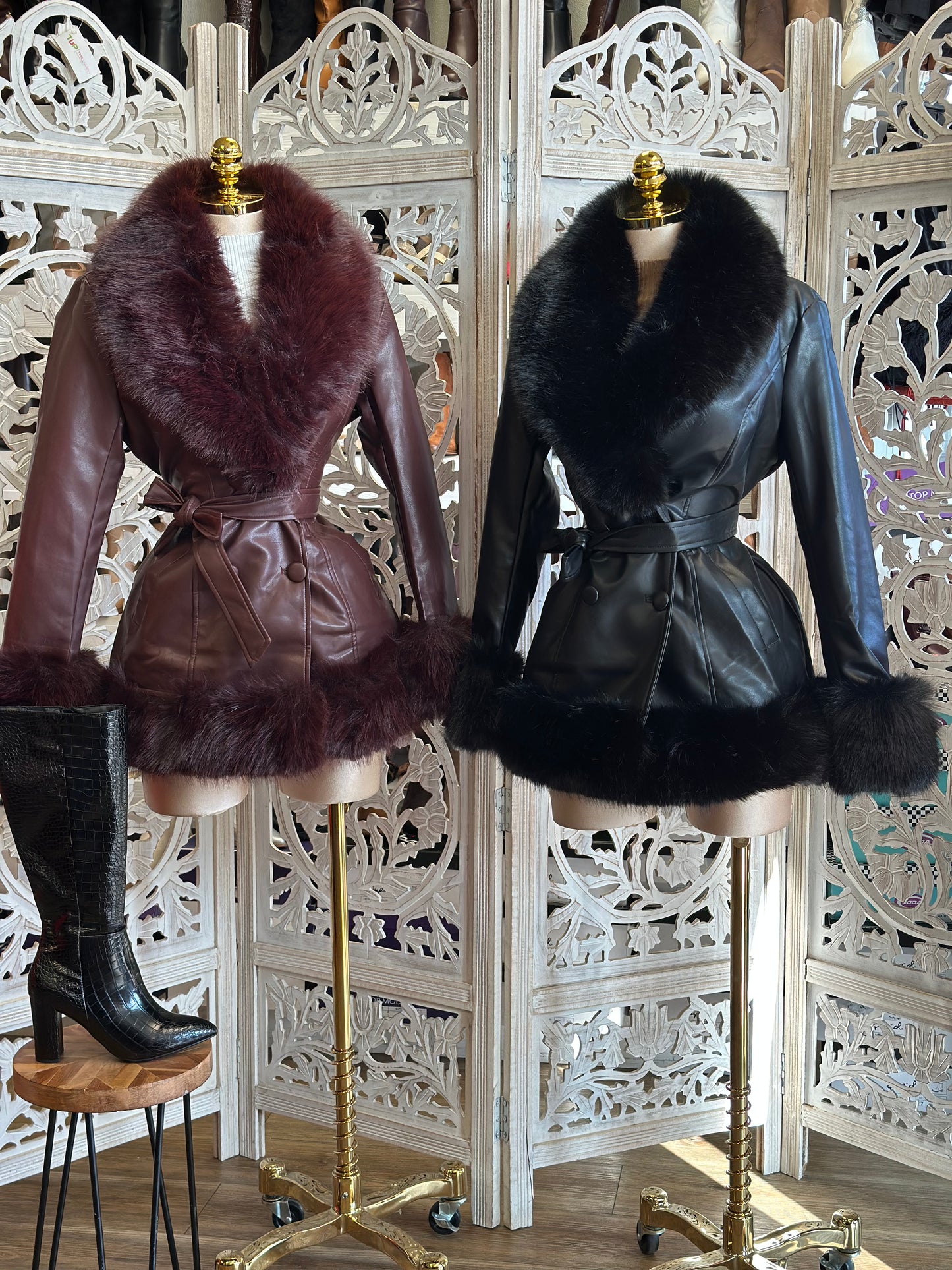 Furry Faux Leather Coat