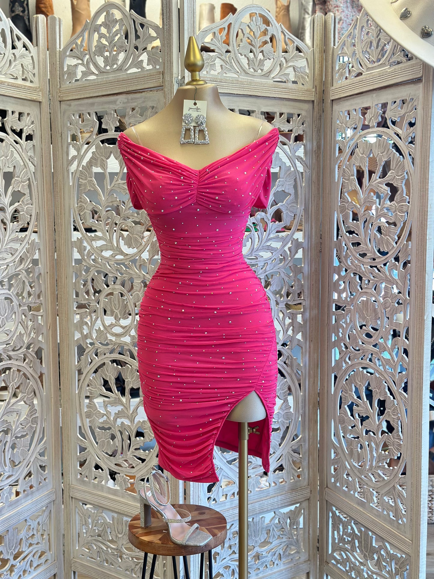 Hot Pink Rhinestone Detail Dress