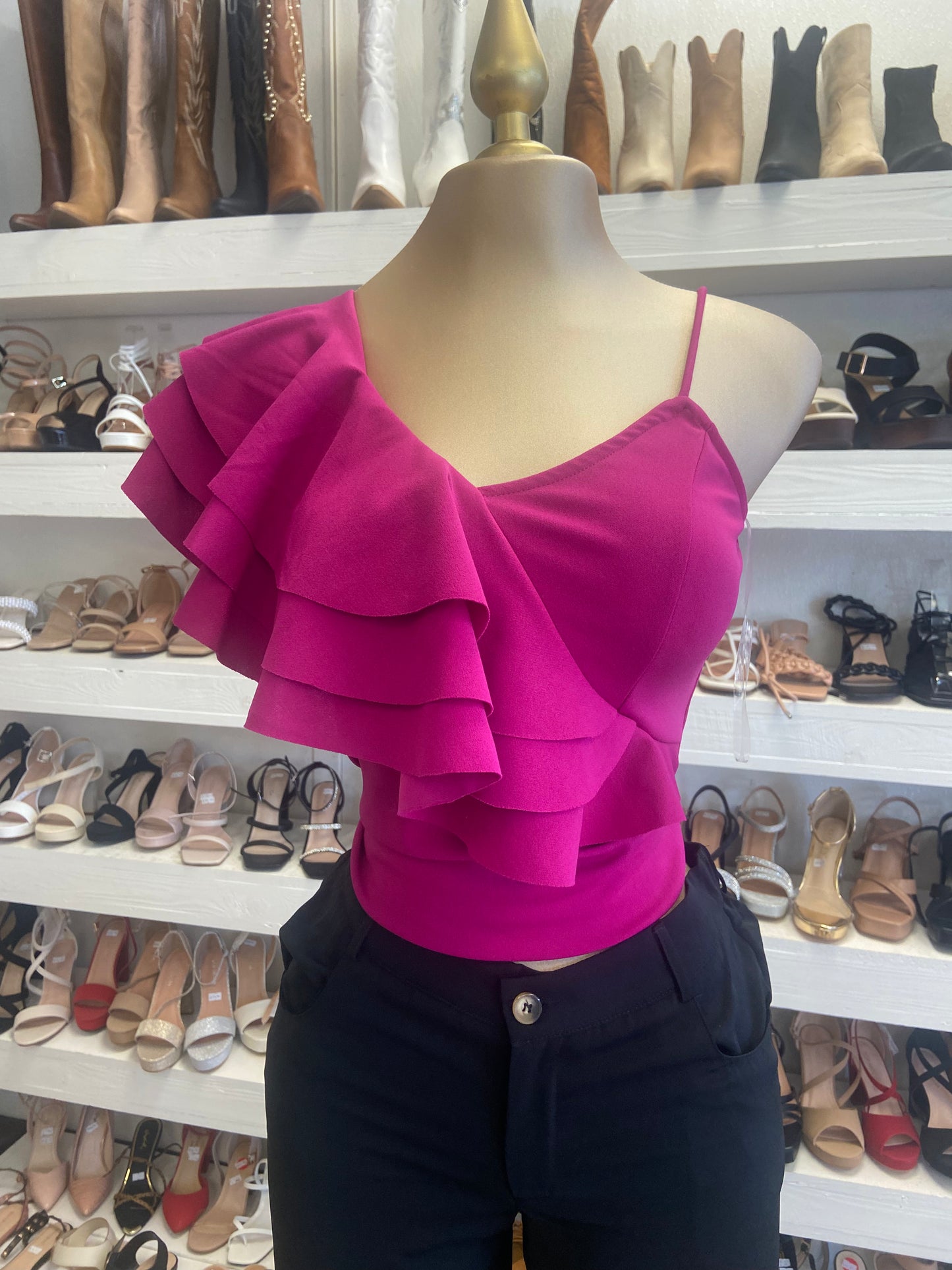 Magenta Ruffled Sleeve Top