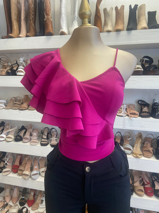 Magenta Ruffled Sleeve Top