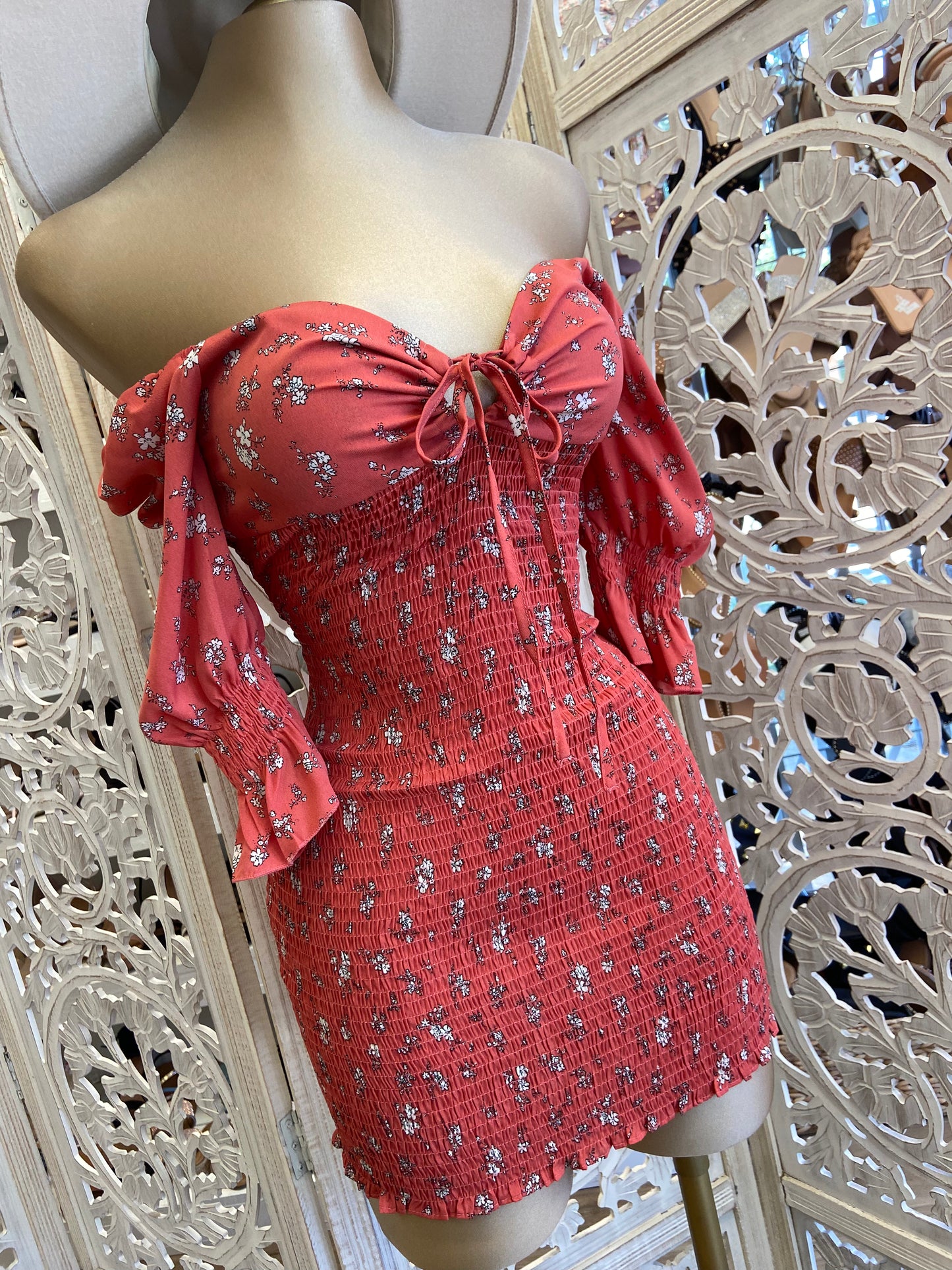 Rust Floral Smocked Dress
