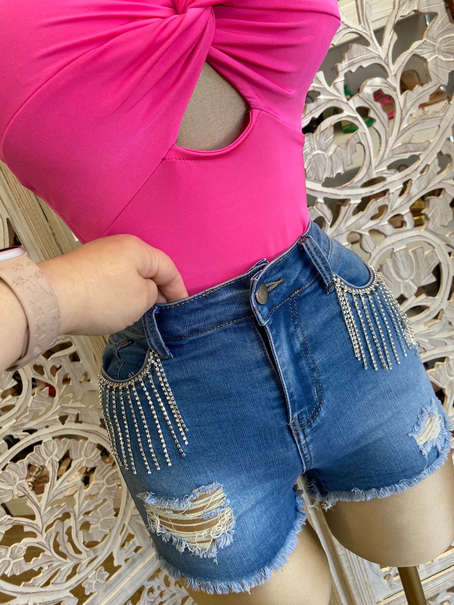 Rhinestone Fringe Shorts