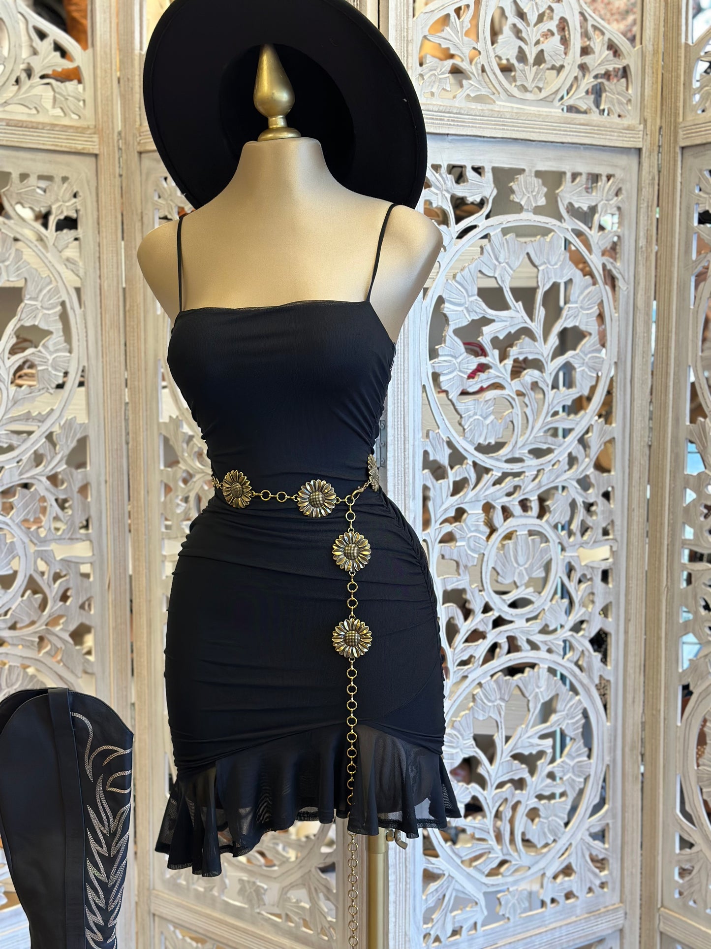 Black Mesh Ruffle Dress