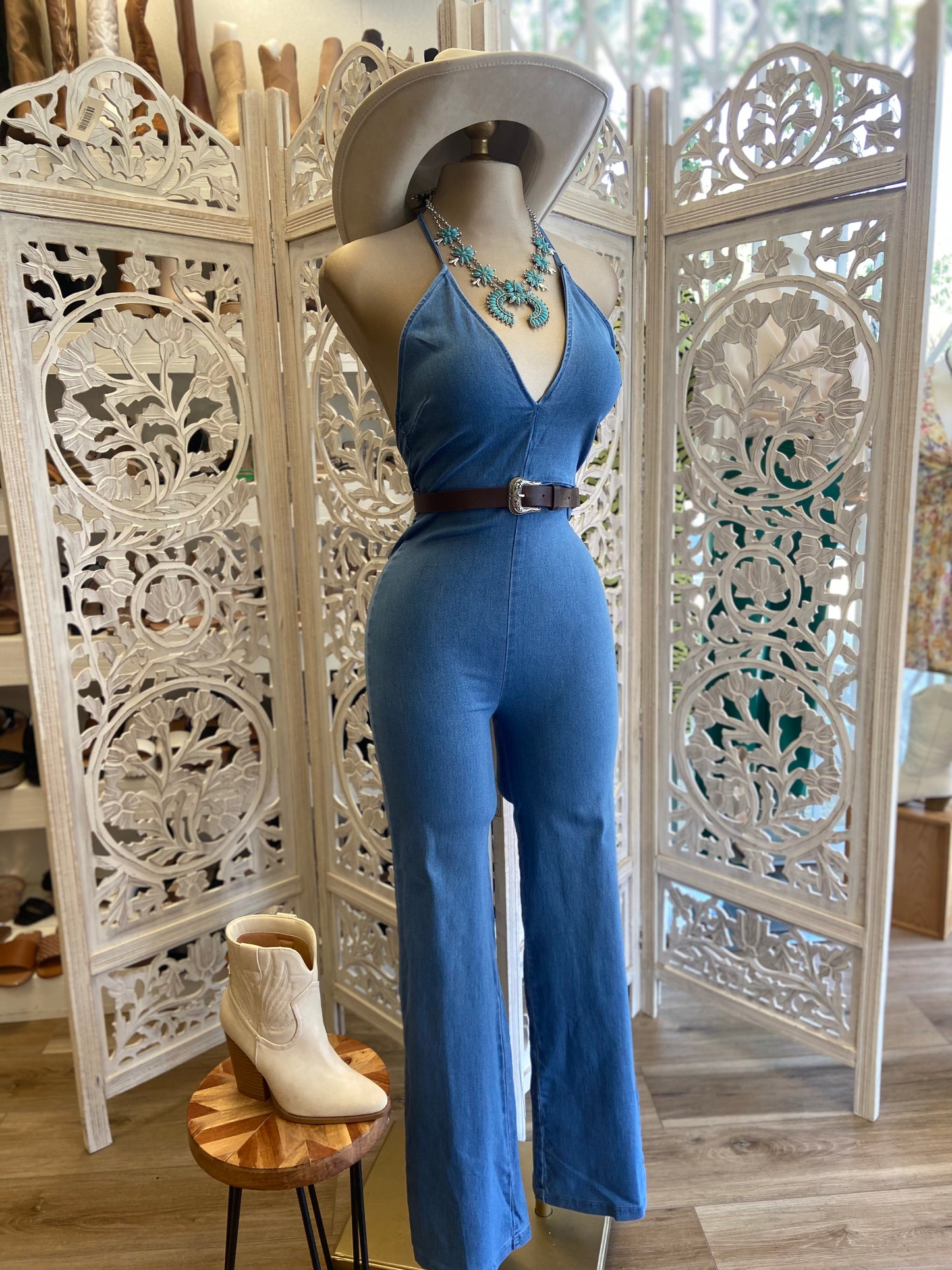 Denim Crossback Jumpsuit