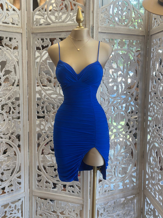 Royal Blue Slit Mini Dress