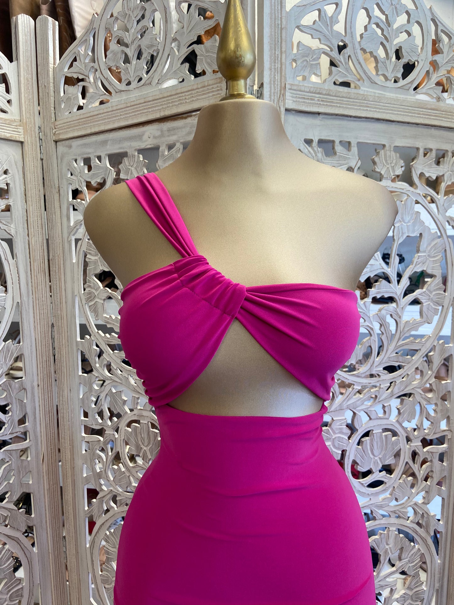 Hot Pink One Shoulder Knotted Dress