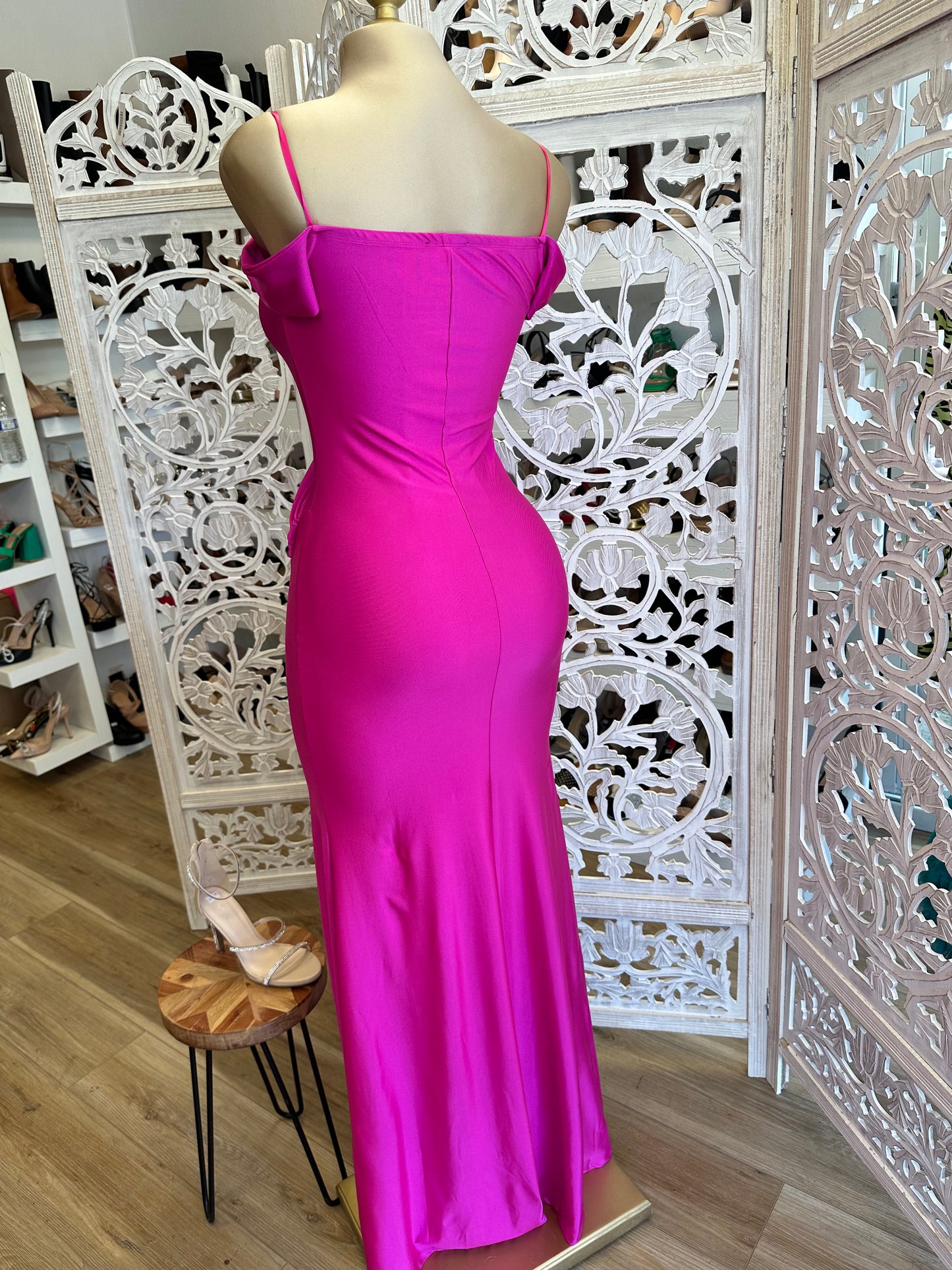 Pink Off Shoulder Crossed Formal Dress