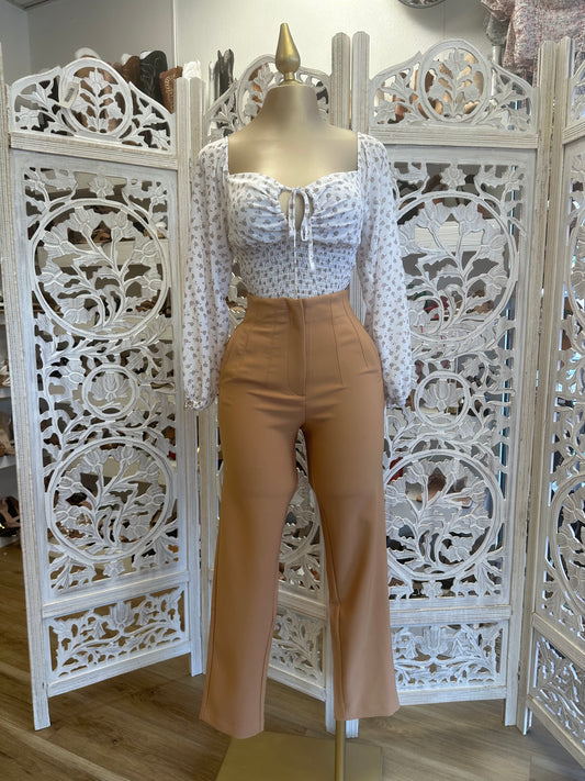 Beige Pinned Straight Legged Pants