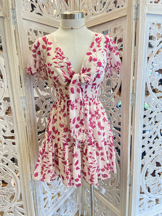 Tie Front Petal Print Dress