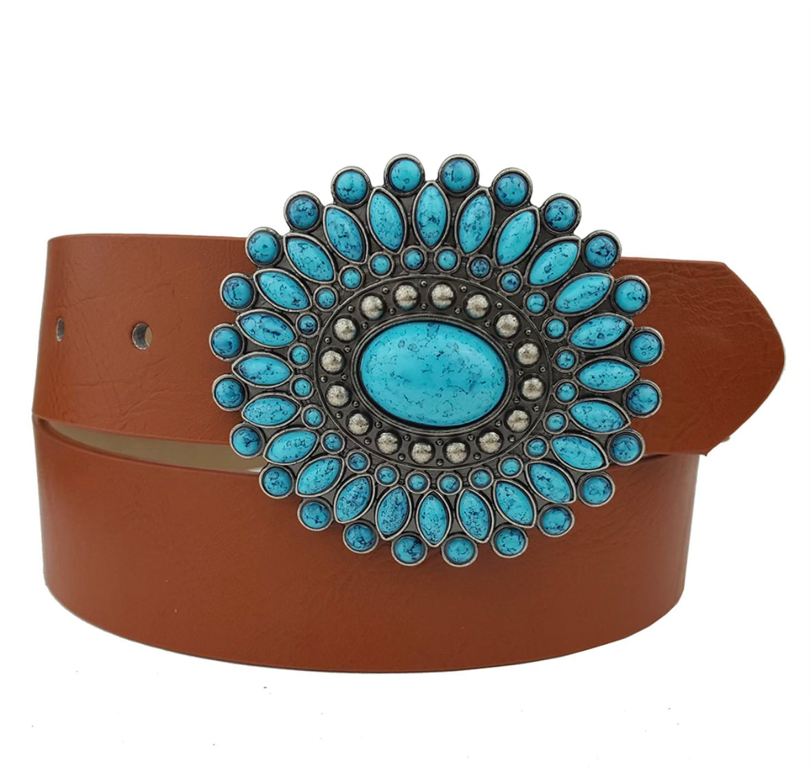 Brown Turquoise Detailed Belt