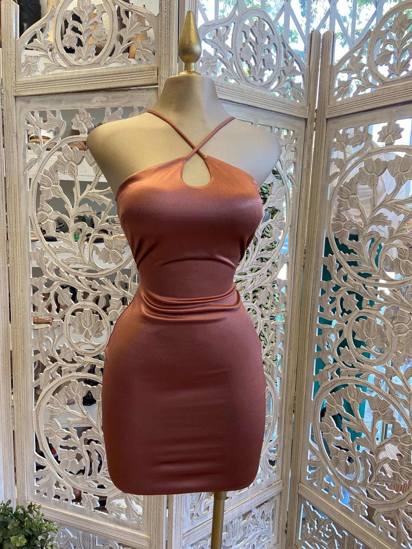 Halter Crossed Satin Dress