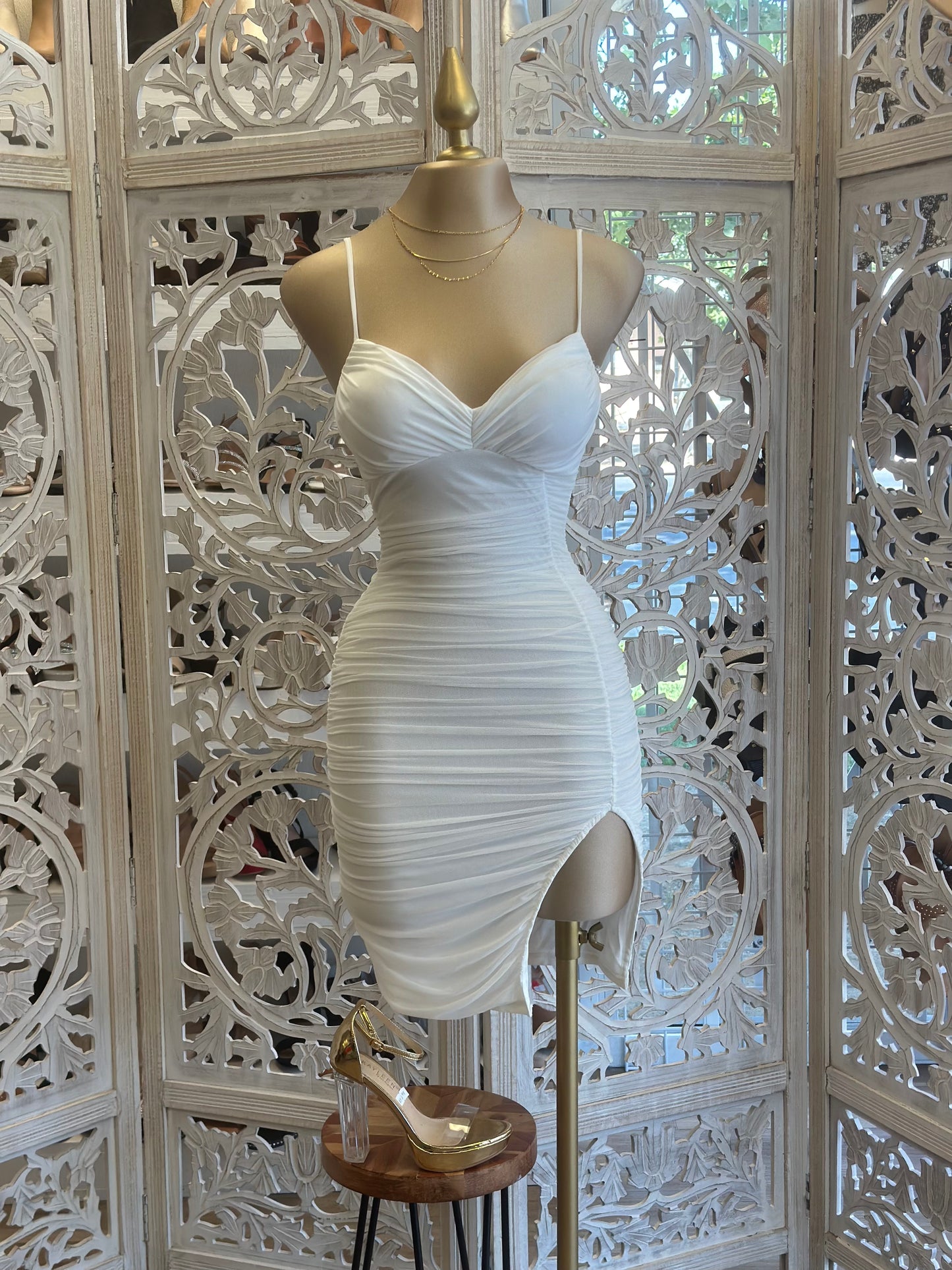 White Slit Mini Dress