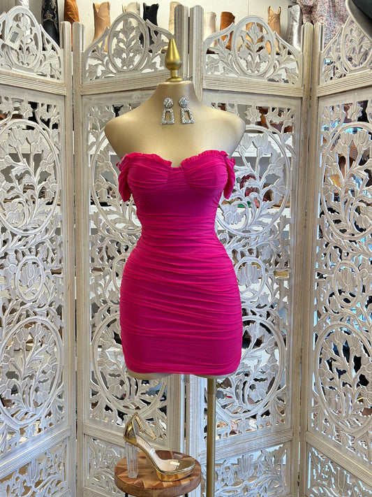 Magenta Ruched Mini Dress