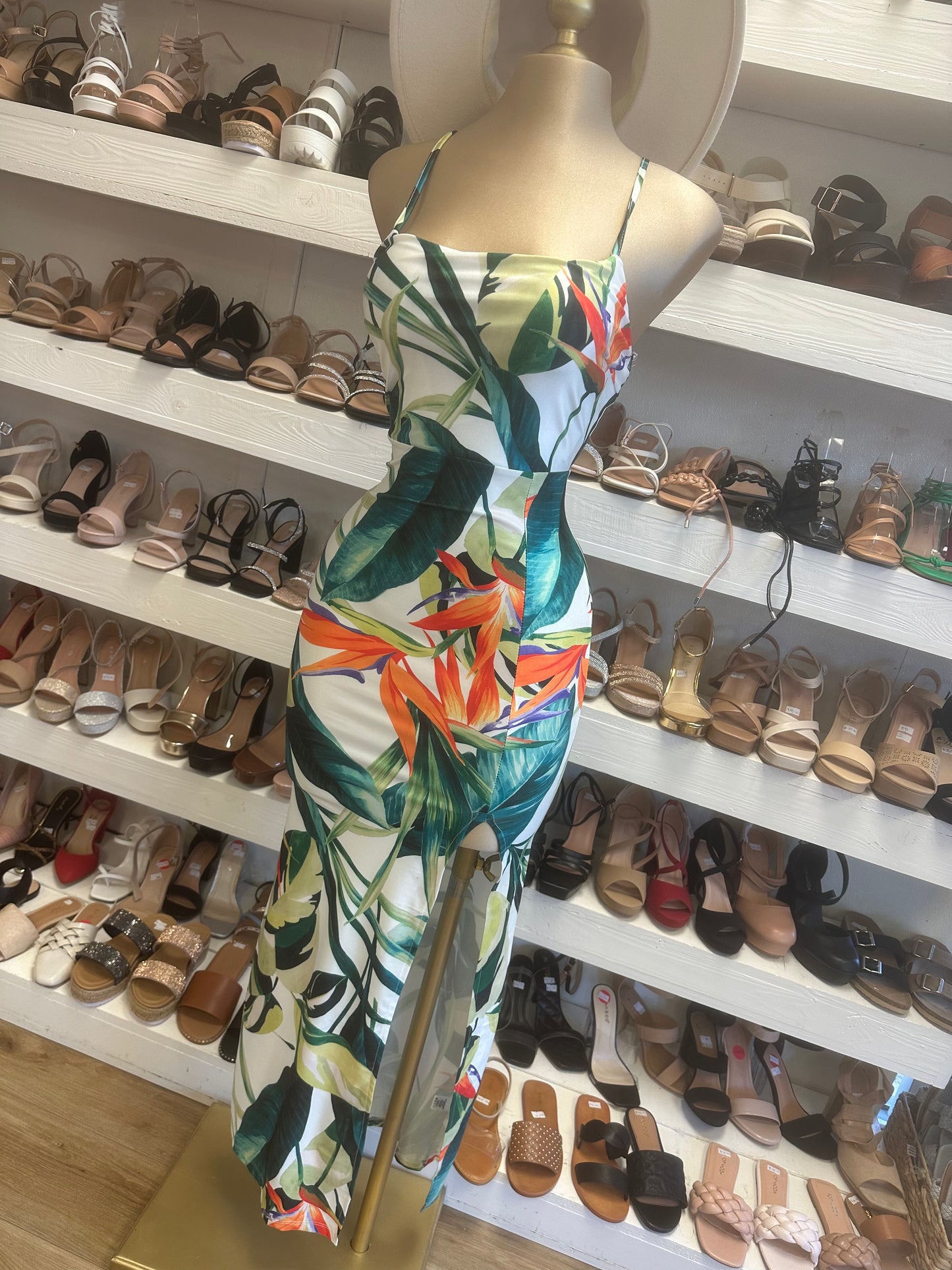 Tropical Print Slit Dress