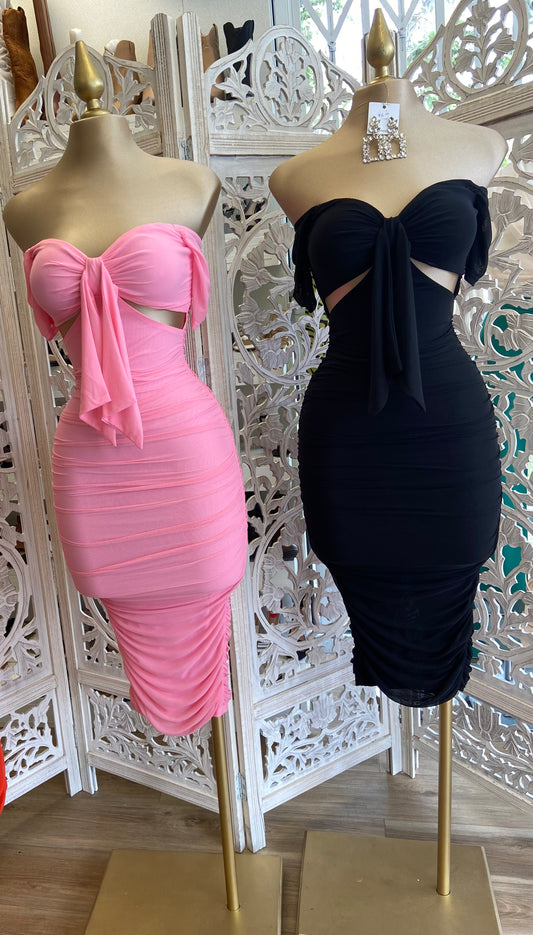 Black Tie Front Cutout Dress