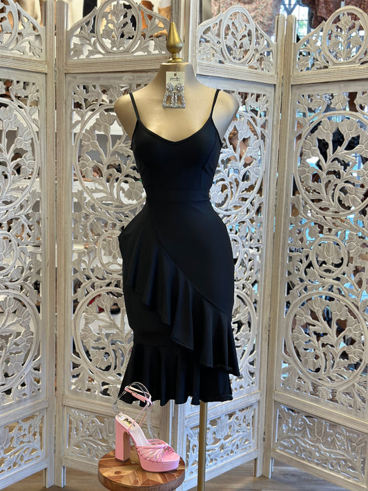 Black Midi Ruffle Dress