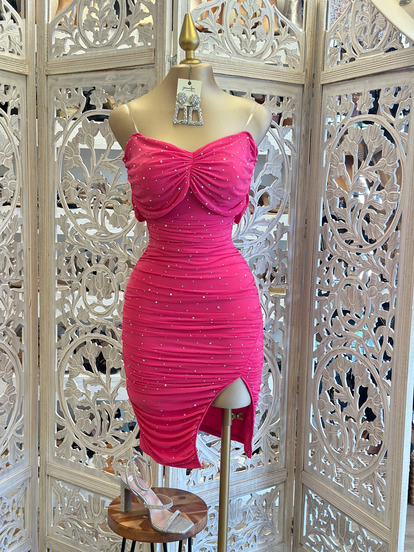 Hot Pink Rhinestone Detail Dress