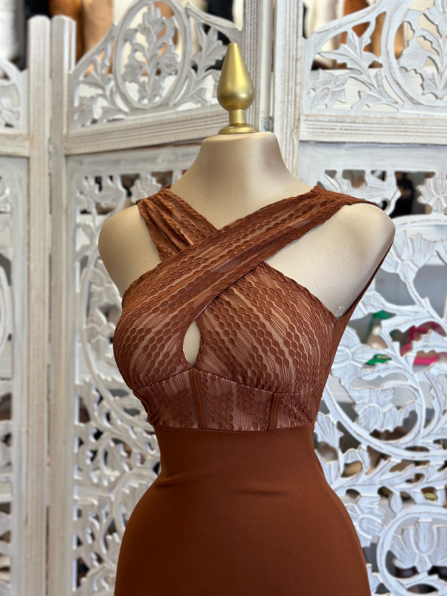 Cognac Crossed Mini Dress