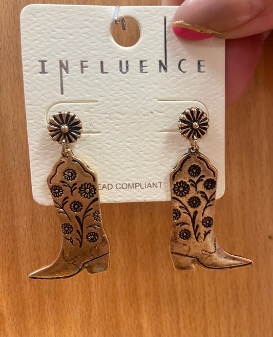 Cowboy Flower Boot Earrings