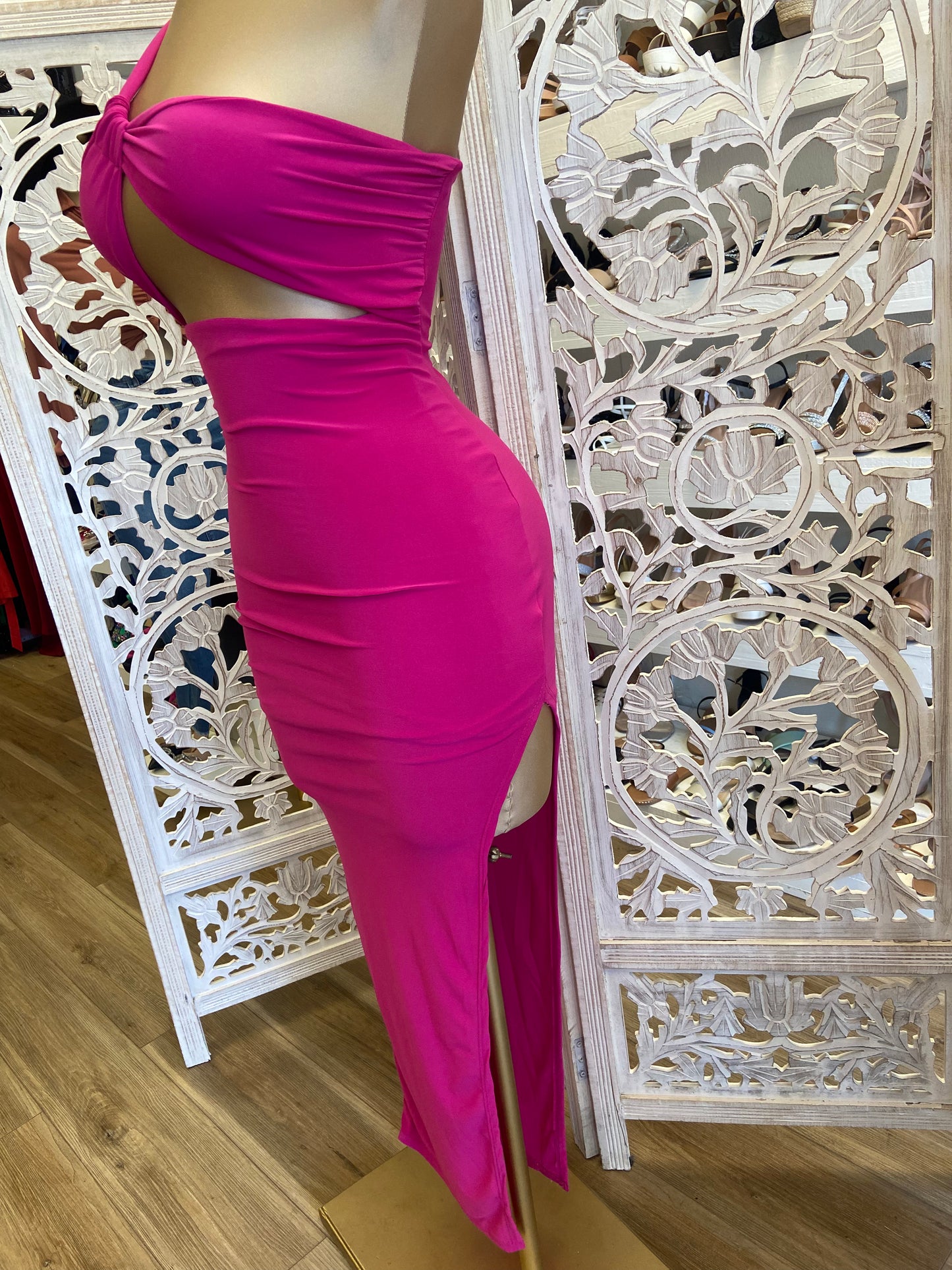 Hot Pink One Shoulder Knotted Dress