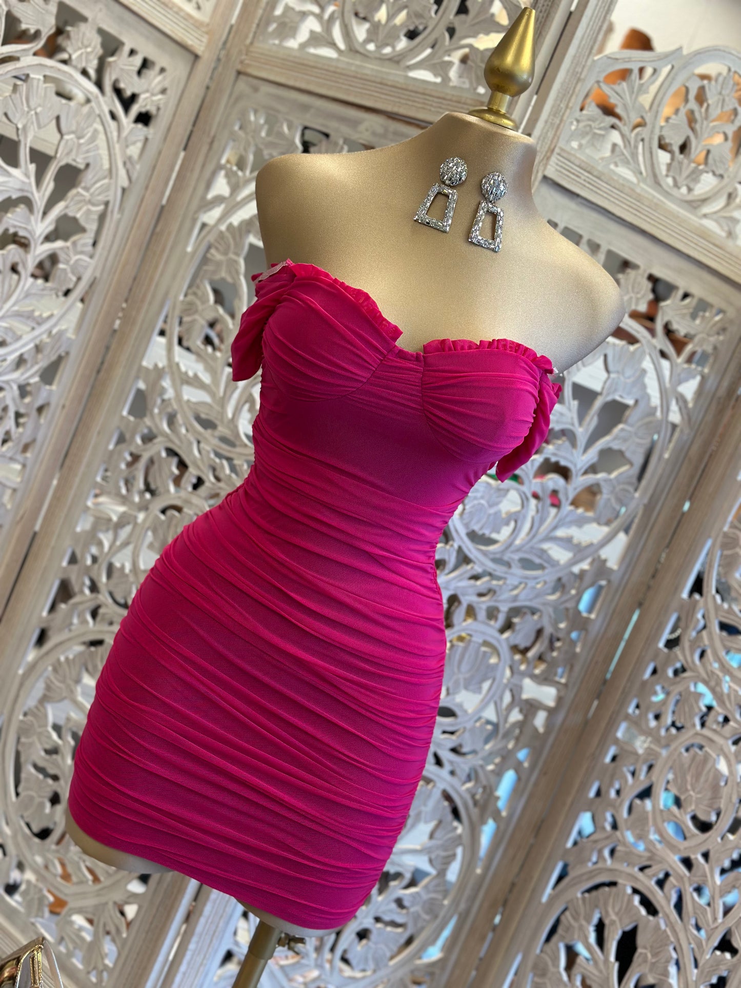 Magenta Ruched Mini Dress