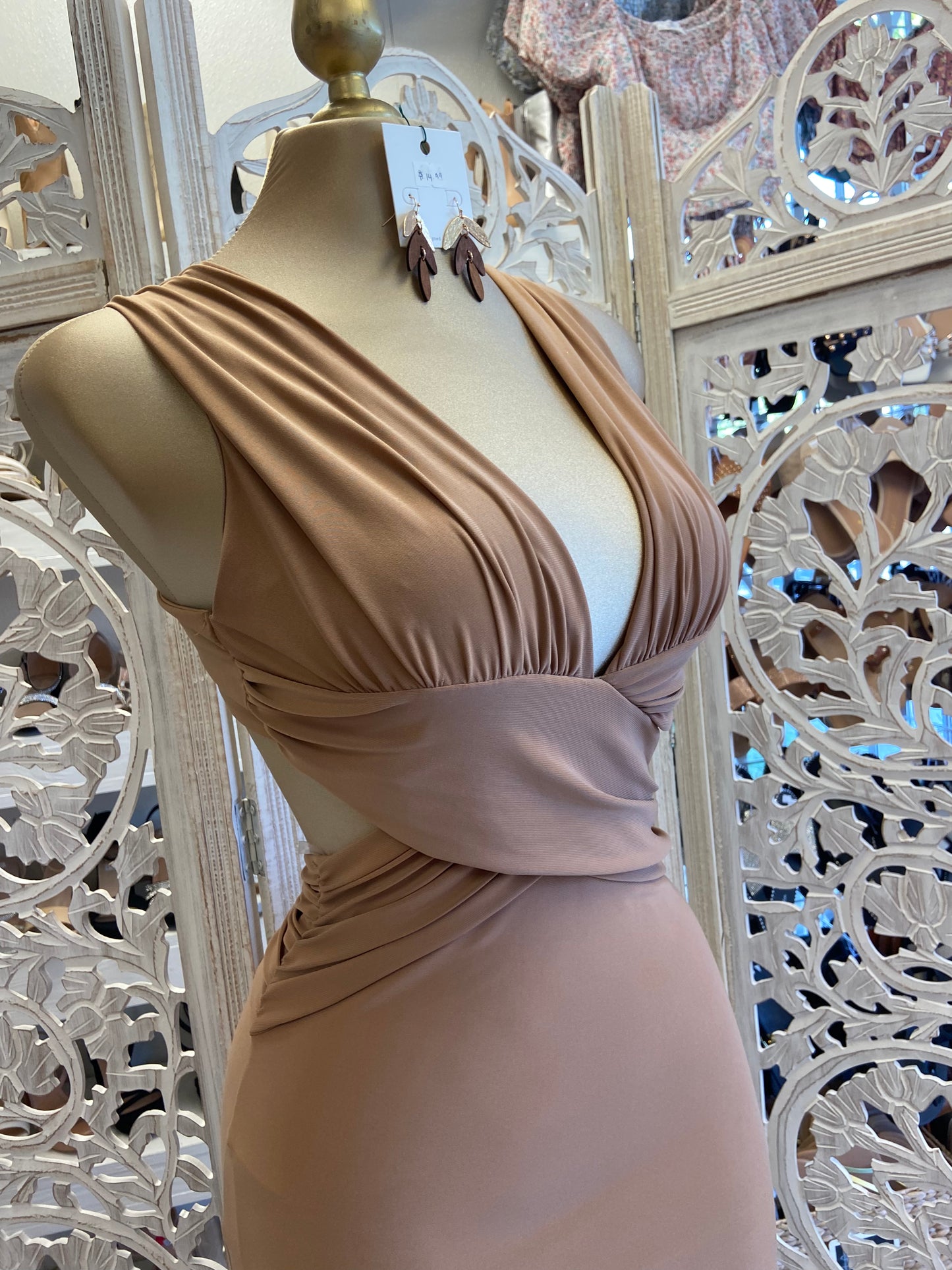 Beige Crossback Formal Dress